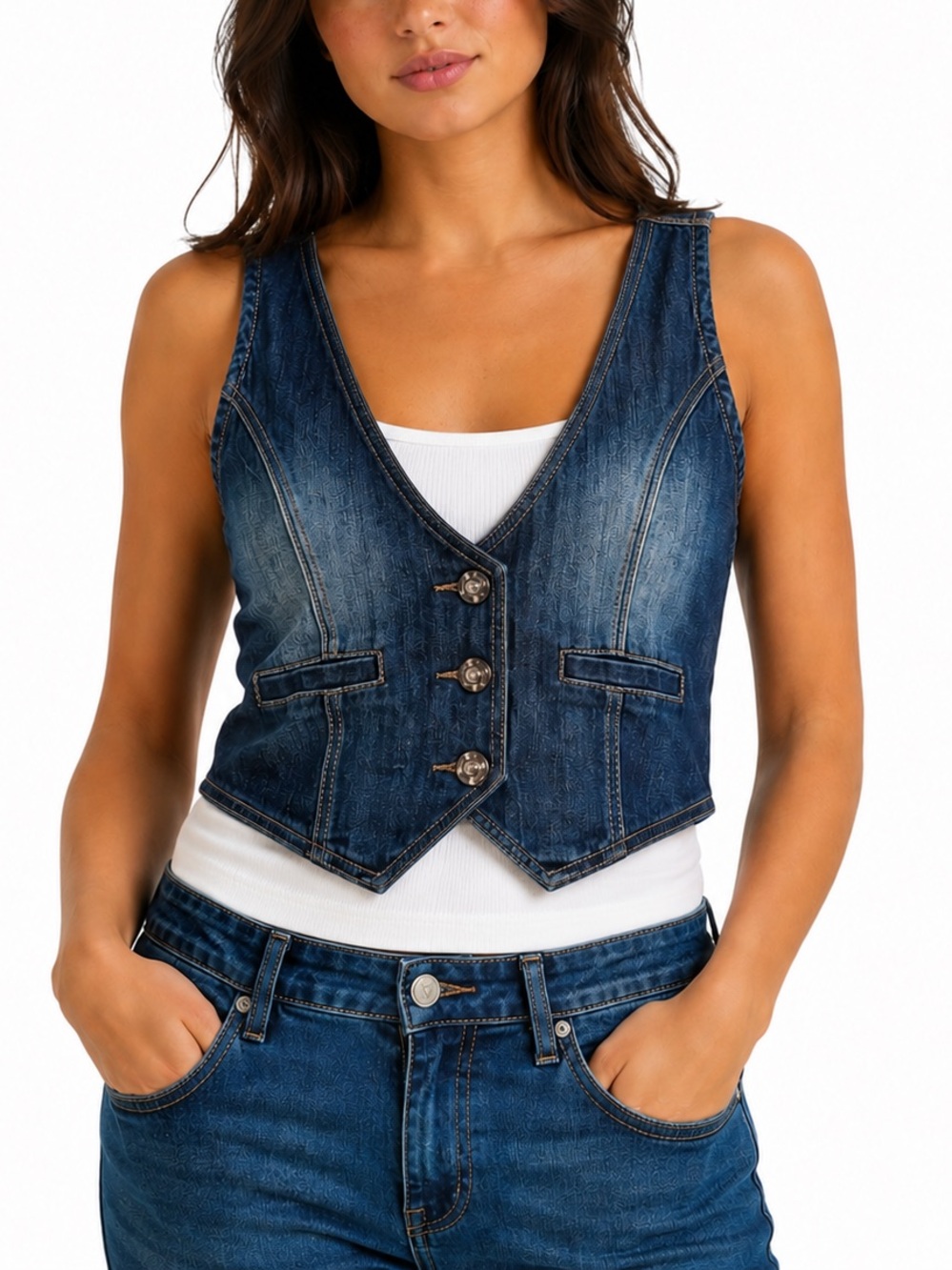 Monday Western Denim Vest in Dark Blue